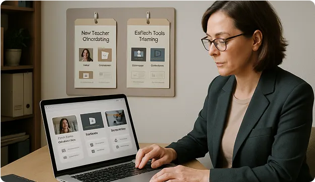 Administrators using Visla Workspaces for Education to manage and share faculty training resources